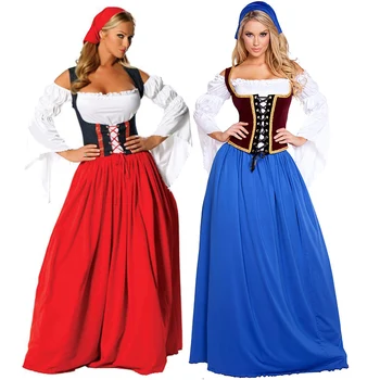 Карнавальный Октоберфест Германия Национальный парадный костюм Девушка-официантка наряд Косплей Хэллоуин Маскарадное платье для вечеринки 5