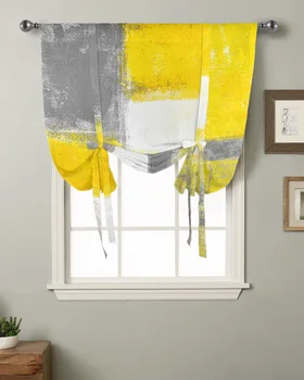 Картина маслом Абстрактная Геометрическая Желто-серая Кухонная Короткая занавеска На окне Современный Домашний Декор Маленькое окно Римские шторы на завязках 13