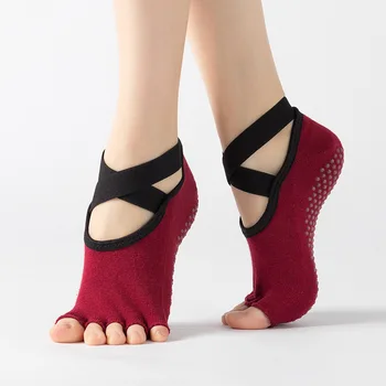 Качественные нескользящие женские носки для йоги, профессиональные спортивные носки для девочек с пятью пальцами, хлопковые бандажные женские танцевальные носки SKC003 13