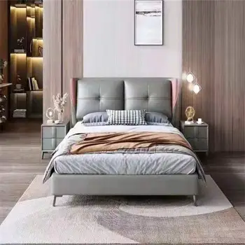 Кожаная мягкая кровать в итальянском минималистичном стиле, роскошная двойная кожа арт 10