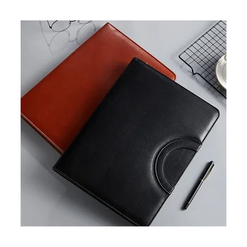 Кожаная папка-портфель на молнии для женщин / мужчин, Бизнес-блокнот с ручкой, Папка для конференц-блокнота черного цвета 1