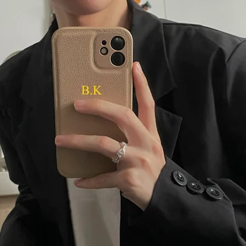 Корейский Пользовательский Именной Чехол с Буквами из Искусственной Кожи PU Soft Case Для iphone 15 14 13 Pro Max 12 11 Pro X XS XR 7 8 Plus Luxury Cover для iphone 15 5