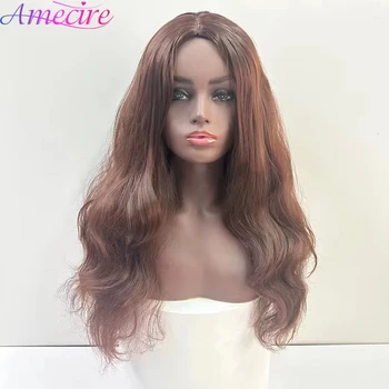 Коричневый парик из синтетических волос для чернокожих женщин, объемная волна, средняя часть, цветной кудрявый парик цвета Омбре, короткие афро-кудрявые парики с челкой 6