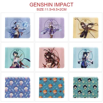 Кошелек Genshin из аниме, короткий кошелек из искусственной мультяшной кожи для мальчиков и девочек, Милый карман для монет в элегантном стиле, кошельки для кредитных карт. 12
