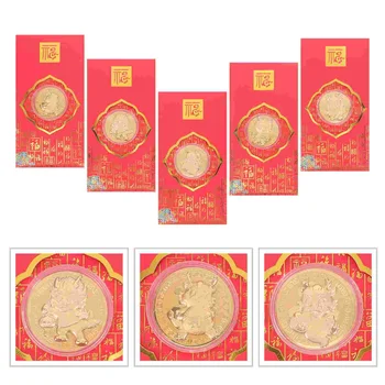 Красные Конверты в Китайском стиле Весенний Фестиваль Новогодний Подарок Бумажные пакеты с изображением Лунного Милого дракона 8
