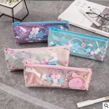 Креативные пеналы, сумка для ручек с дрейфующим песком, студенческая сумка, Персонализированная коробка, красочные лазерные канцелярские сумки для девочек 13