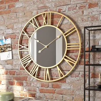 Круглые зеркальные часы из кованого железа в европейском стиле, настенные часы из кованого железа, гостиная, крыльцо, немой настенный будильник