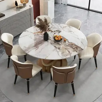 круглый роскошный ярко-доска обеденный стол поворотный стол бытовой многофункциональный стол и стул сочетание кухонной мебели Меса 3