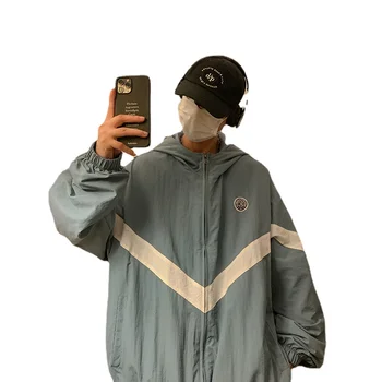 Куртка Мужская Осенняя оверсайз, модная спортивная куртка с цветным блоком, мужская энергичная повседневная бейсбольная куртка с капюшоном для пригородных поездов для мужчин 10