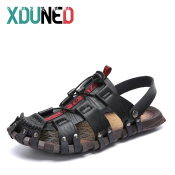 Летние мужские сандалии XDUNED, дышащие пляжные сандалии, мужская повседневная обувь, высококачественная мужская обувь из натуральной кожи, большие размеры 38-47 13