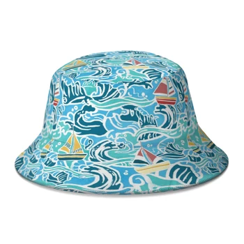 Летние унисекс шляпы-ведерки в стиле хип-хоп, волны, парусники, морские женщины, мужская шляпа рыбака, Осенняя уличная шляпа от солнца для боба 12