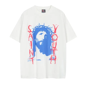Летняя футболка с крестом из США 23ss, модная мужская винтажная уличная одежда, футболка с коротким рукавом и принтом, Повседневные хлопковые футболки Унисекс