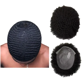 Малазийская замена человеческих волос Virgin # 1 6 мм волна 8x10 Узлов PU Парик для мужчин