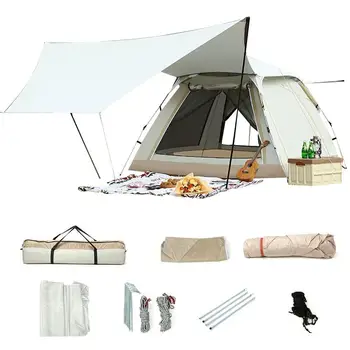 Мгновенная палатка для кемпинга, купольная палатка 2 в 1, Семейное укрытие на 4 персоны, Автоматическая солнцезащитная палатка, уличное снаряжение для пляжной рыбалки 7