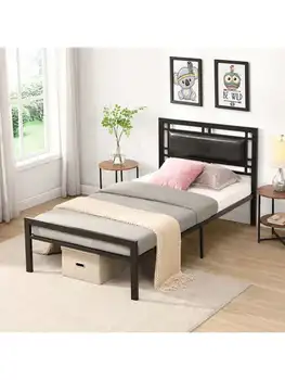Металлическая кровать Twin Size, прочная система, металлический каркас кровати, современный стиль и комфорт для любой спальни, черный 8