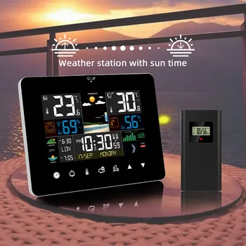 Метеостанция, будильник, Термометр, гигрометр, сенсорный экран, беспроводной датчик восхода, захода солнца, Многофункциональный Гигротермограф 5