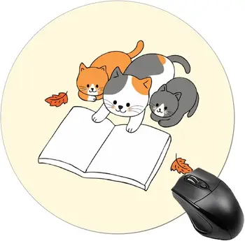 Милые Круглые Коврики Для мыши Cats Reading Book Семейный Рабочий Игровой Круг Коврик для Мыши для Портативного Компьютера PC (7.8x7.8x0.08 дюймов) 8