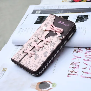 Милый кошелек и сумочки для женщин и девочек, кавайный держатель для кредитных карт, денег, дамский ключ, монета, телефон, Длинные кожаные розовые клатчи в стиле аниме 9