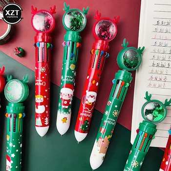 Милый Санта Клаус Лось 10 Цветная шариковая ручка Kawaii Телескопические шариковые ручки Рождественский подарок Школьные принадлежности Канцелярские принадлежности для студентов 2