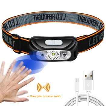 Мини-суперяркая светодиодная фара Индукционная фара USB C перезаряжаемый портативный головной фонарик Кемпинг Рыбалка 6