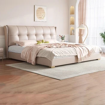 Многофункциональные двуспальные кожаные кровати Nordic Wooden для взрослых, кровати для малышей в отеле, Массажная современная домашняя мебель для спальни