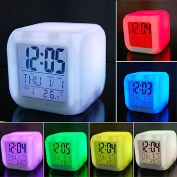 Многофункциональный светодиодный будильник с изменением цвета на 7 цветов, цифровые часы, светящийся температурный дисплей, будильник, прикроватная тумбочка для спальни, подарок для ребенка