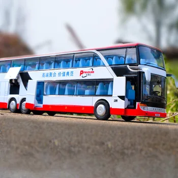 Модели двухместных экскурсионных автобусов 1:32, машинки с мигающим звуком, игрушки для автомобилей, игрушки из сплава с высокой имитацией для детей, подарки на новый год для детей 8