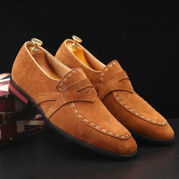 Модная деловая повседневная обувь лоферы doug shoes мужские туфли из свиной кожи с острым носком 15