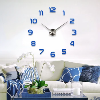 Модные 3D средиземноморские часы большого размера в средиземноморском стиле, синие настенные часы, зеркальная наклейка, сделай САМ, краткий декор гостиной, настенные часы для собраний