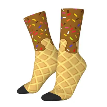 Мороженое в шоколадно-вафельном рожке, зимние носки унисекс, хип-хоп, счастливые носки, уличный стиль, Сумасшедший носок 4