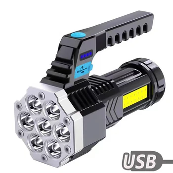 Мощный 7 светодиодный фонарик USB Перезаряжаемый фонарик Ручной Портативный Открытый Кемпинг Походная лампа ABS Материал COB Боковой свет 6