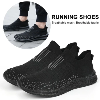 Мужская обувь Дышащие прогулочные кроссовки, Сетчатые носки, кроссовки для бега, удобные кроссовки без шнуровки, модная уличная обувь для улицы 3