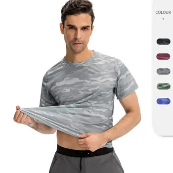 Мужская спортивная свободная футболка для бега в тренажерном зале на открытом воздухе, камуфляжный быстросохнущий дышащий топ с коротким рукавом 14