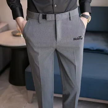 Мужские брюки для гольфа с вышивкой, летние повседневные брюки, брюки с девятью точками, 2023 Новая корейская версия, облегающий костюм, длинные брюки
