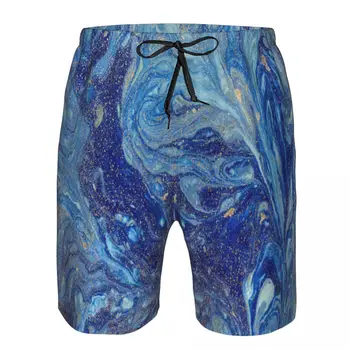 Мужские купальники Swim Short Trunk Абстрактный синий мрамор с золотыми блестками Пляжные шорты для плавания Шорты для серфинга 10