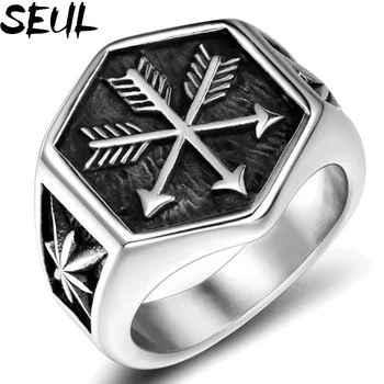 Мужское кольцо Seul Викинг из нержавеющей стали, компас, кольцо с реликвией моряка, винтажный морской якорь, морские мужские украшения в стиле панк-байкер 5