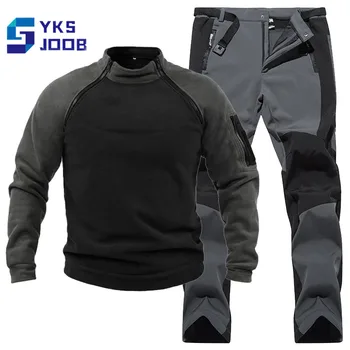 Мужской утепленный флисовый комплект для пеших прогулок, ветрозащитный спортивный пуловер Softshell, износостойкие теплые свободные брюки, комплекты для кемпинга