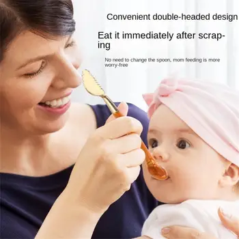Мягкая силиконовая ложка для кормления ребенка, ложка карамельного цвета, детское питание, Детские ложки, посуда для кормления, столовые приборы 13