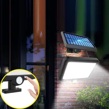 Наружный светодиодный солнечный настенный светильник с водонепроницаемым датчиком движения PIR, садовый уличный фонарь 14