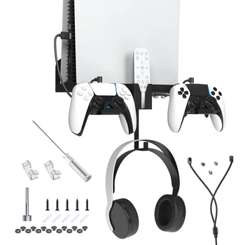 Настенное крепление для консоли PS5, прочная металлическая компактная подставка, кронштейн, вешалка для контроллера Playstation 5, аксессуары для гарнитуры. 10