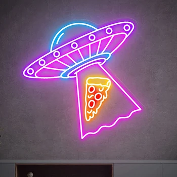 Неоновая вывеска Space Pizza Декор детской комнаты Светодиодная подсветка для спальни Украшение игровой комнаты Персонализированные подарки на День рождения Пользовательские неоновые вывески