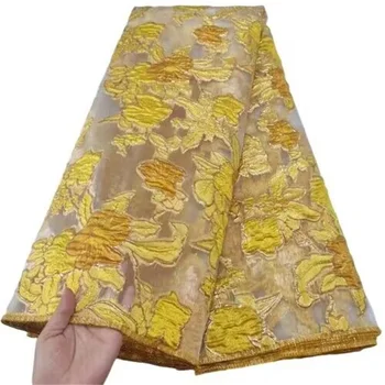 Нигерийская кружевная ткань с пайетками ручной работы, высококачественная вышивка желтыми пайетками, Африканская Французская кружевная ткань для платья FHD626 8