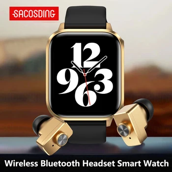 Новая Bluetooth-гарнитура SACOSDING TWS, умные часы, пульсометр, монитор артериального давления, Спортивные часы для фитнеса, Мужские Музыкальные умные часы, Женские 8
