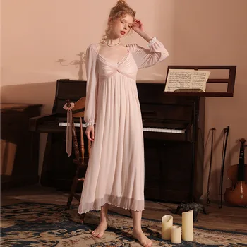 НОВАЯ женская марлевая прострочка с V-образным вырезом в стиле ретро со съемной накладкой на груди, модальные ночные рубашки, пижамы, одежда для сна 3