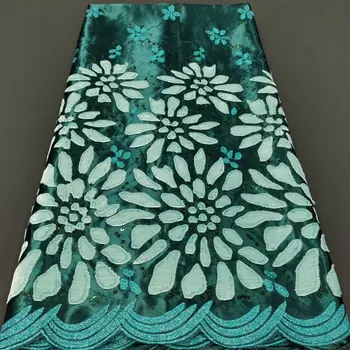 Новая кружевная ткань green Velvet Sequence 2023 Африканская швейцарская вуаль, вышивка 3D блестками, сетчатая кружевная ткань 5 ярдов для шитья