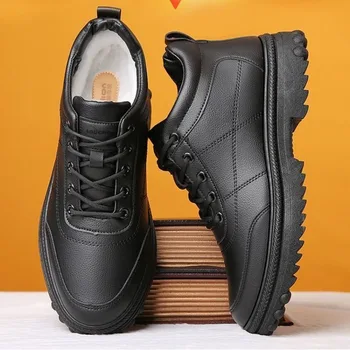 Новая мужская обувь, уличная противоскользящая обувь для отдыха, мужская обувь из натуральной кожи Для мужчин, Утепленные Теплые ботинки, Деловые повседневные кроссовки Q525 5