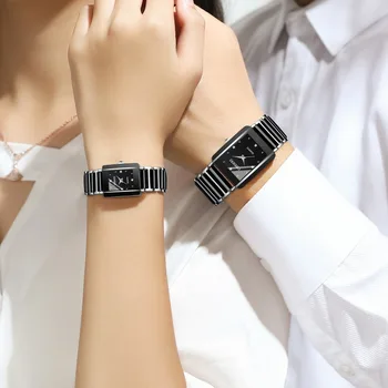 Новейшие горячие продажи, модные высококачественные брендовые женские мужские часы для отдыха пар, водонепроницаемые квадратные керамические наручные часы 7