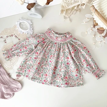 Новые Детские Рубашки с длинными рукавами и милым цветочным принтом для маленьких девочек, весна-осень, детская одежда для маленьких девочек, рубашка