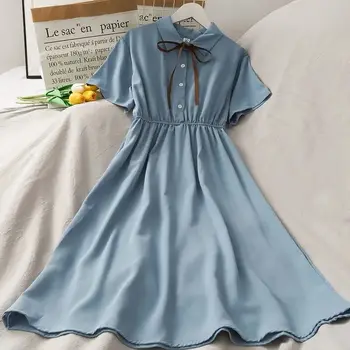 Новые детские юбки лета 2023, платье для девочек в стиле колледжа, однотонное классное удобное студенческое платье 3