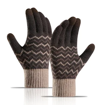 Новые зимние женские и мужские теплые перчатки из искусственной шерсти с сенсорным экраном, вязаные на весь палец, грелки для рук, повседневные утолщенные варежки 3